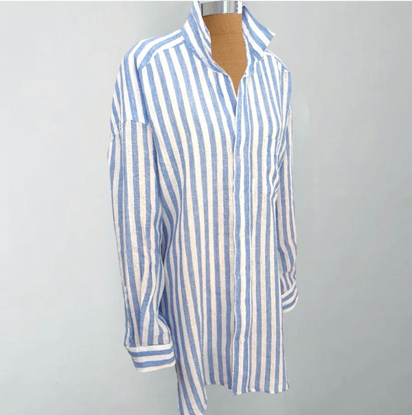 Mackenzie Blue White Stripe Linen Shirt