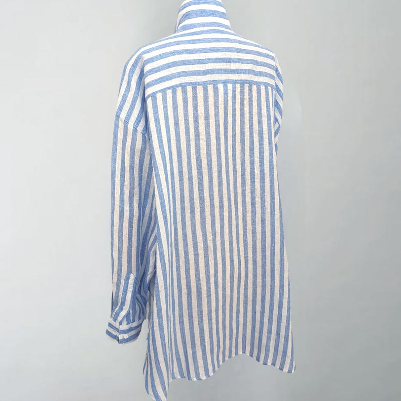 Mackenzie Blue White Stripe Linen Shirt