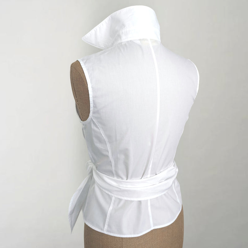 White Sleeveless Wrap Shirt