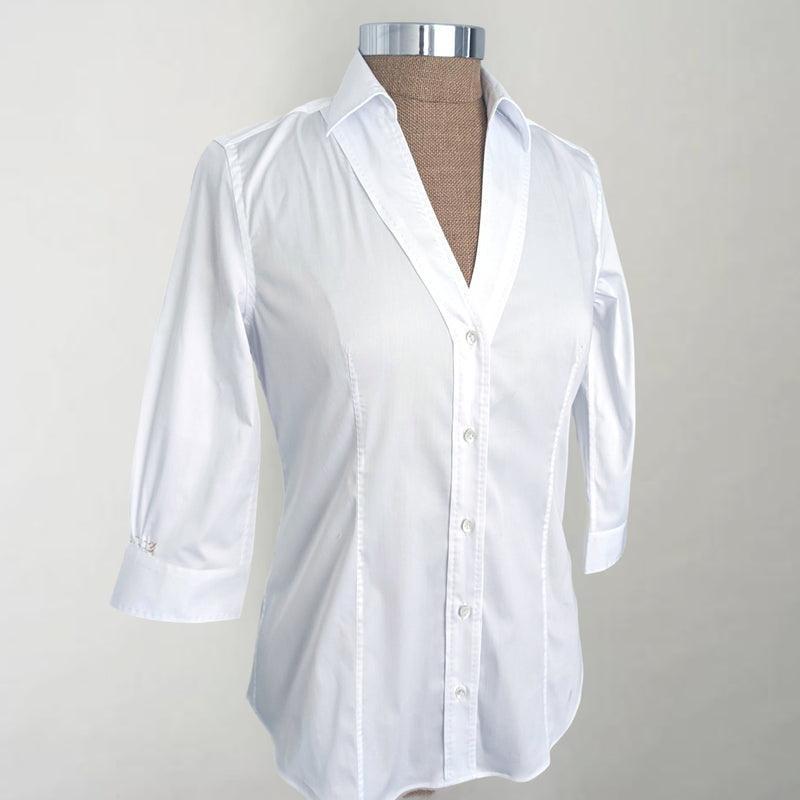 Fitted White 3/4 Sleeve Shirt