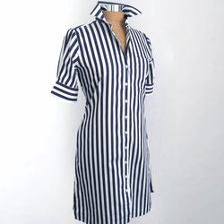 The Ava Navy Broad Stripe Shirtdress