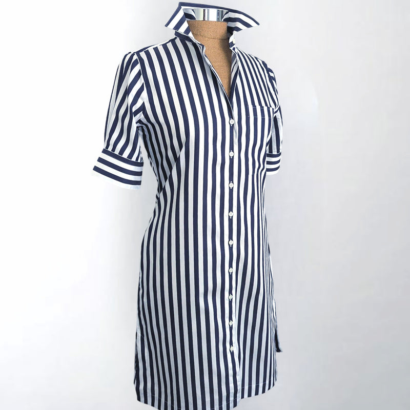 The Ava Navy Broad Stripe Shirtdress