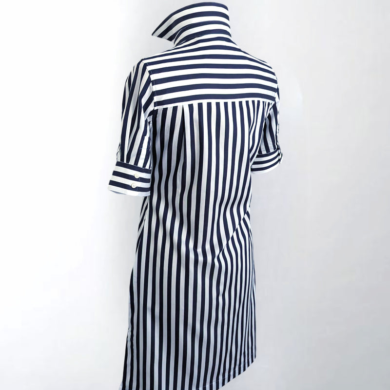 The Ava Navy Broad Stripe Shirtdress