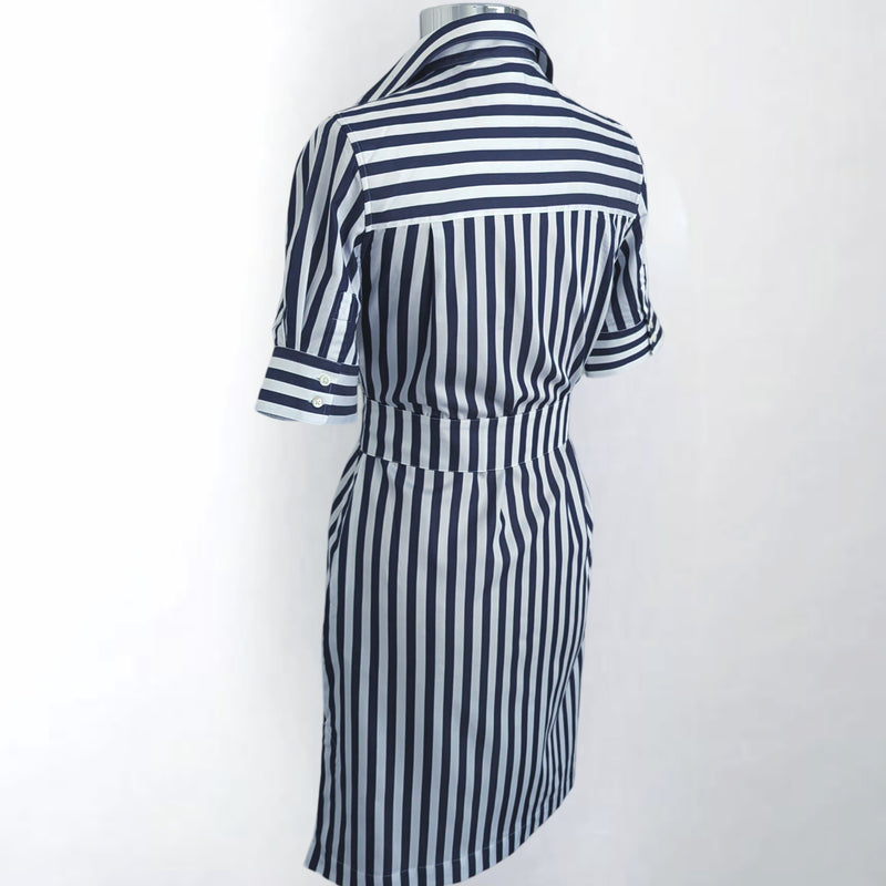 The Ava Navy Broad Stripe Shirtdress