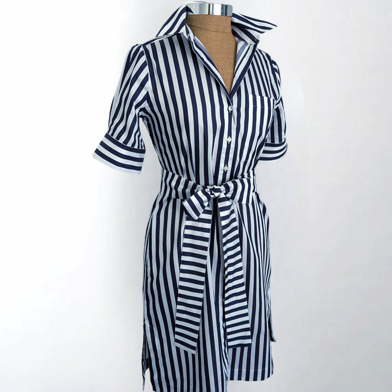 The Ava Navy Broad Stripe Shirtdress