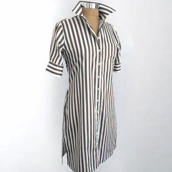 The Ava Cocoa Broad Stripe Shirtdress