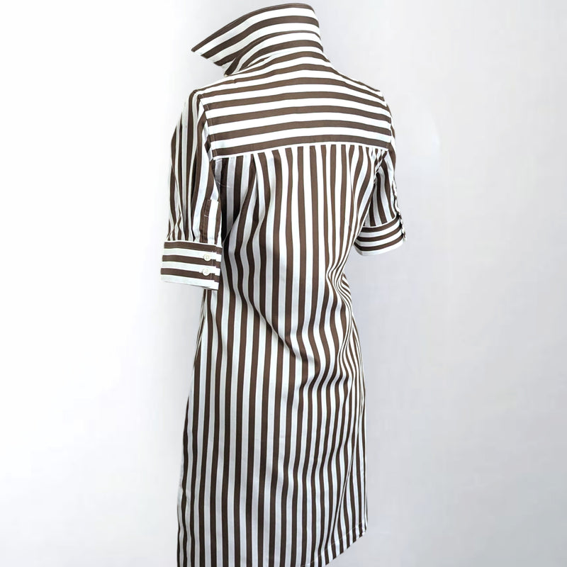 The Ava Cocoa Broad Stripe Shirtdress