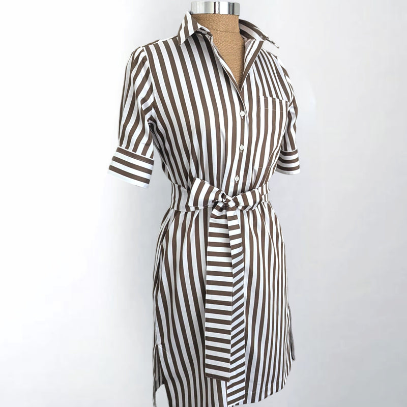 The Ava Cocoa Broad Stripe Shirtdress