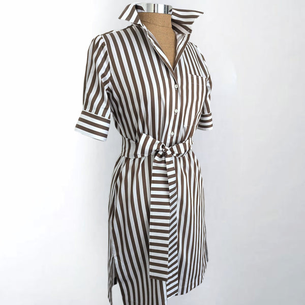 The Ava Cocoa Broad Stripe Shirtdress