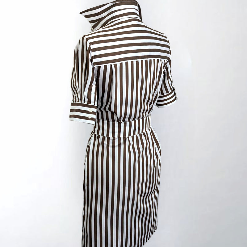 The Ava Cocoa Broad Stripe Shirtdress