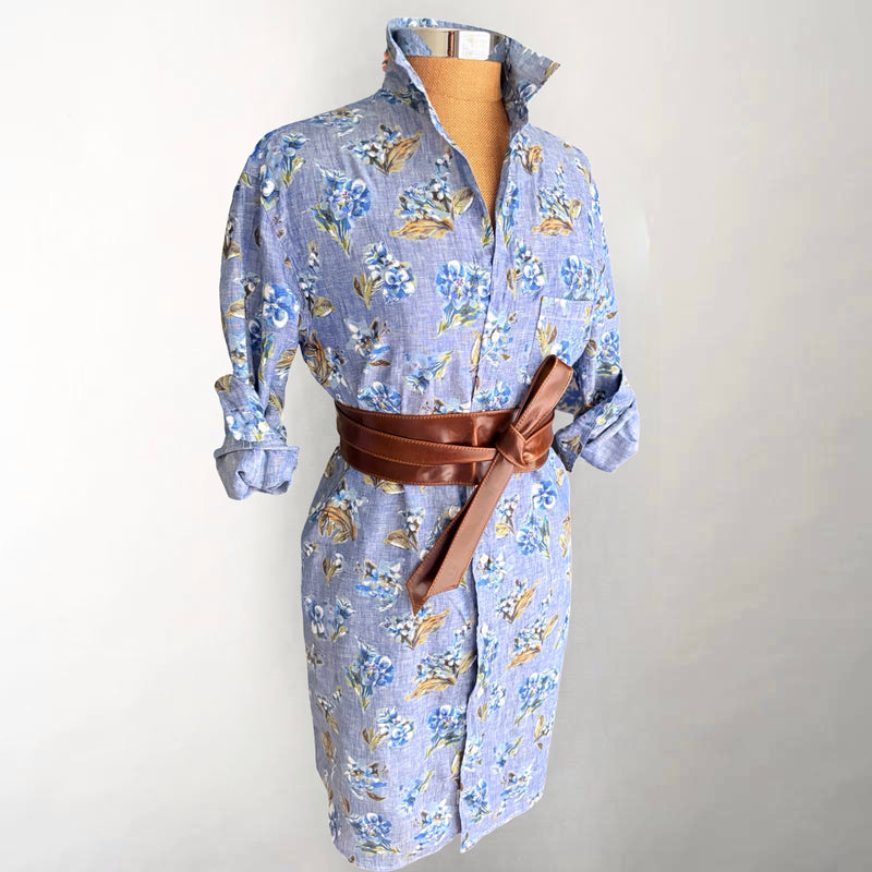 Mary Blue Floral Linen Dress