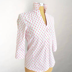 Pink & Green Dot Fitted V-neck Shirt