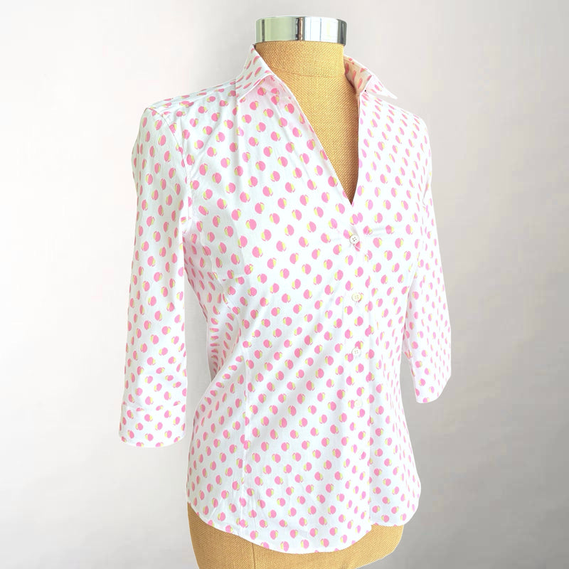 Pink & Green Dot Fitted V-neck Shirt