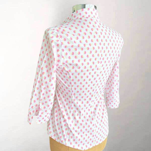 Pink & Green Dot Fitted V-neck Shirt