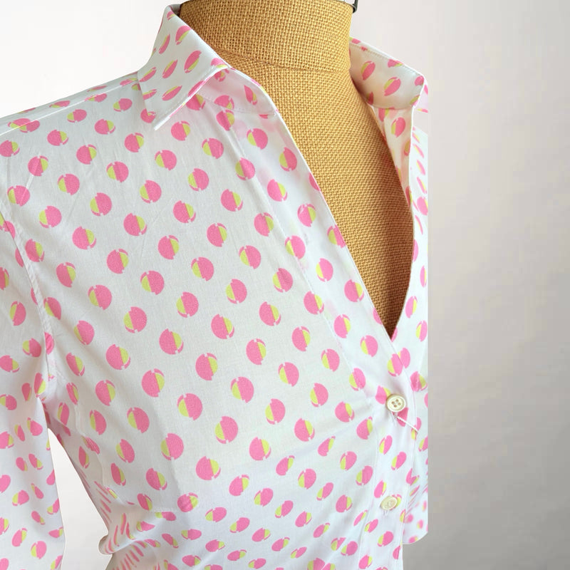 Pink & Green Dot Fitted V-neck Shirt