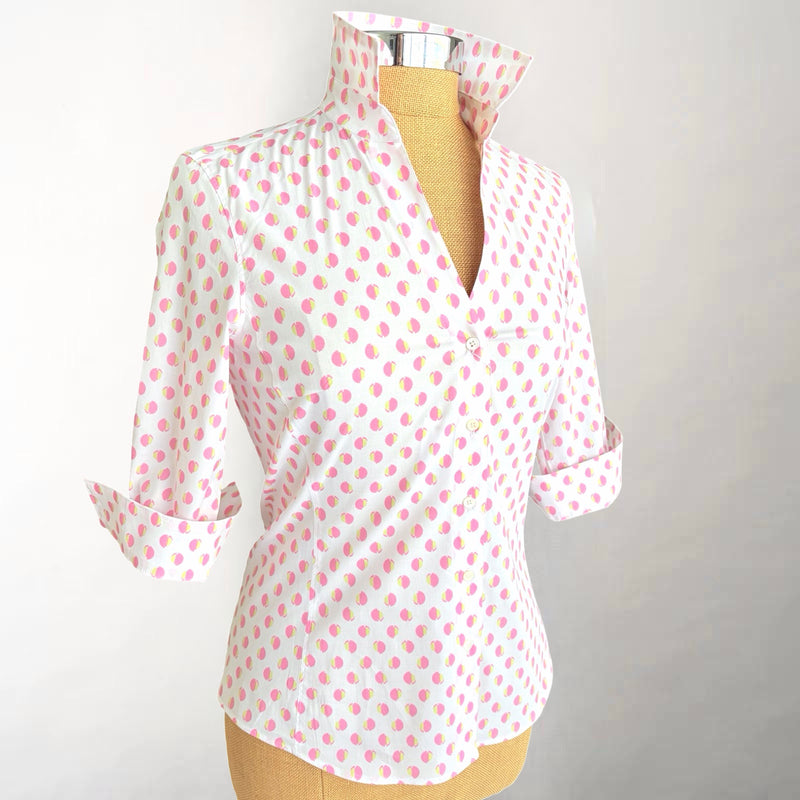 Pink & Green Dot Fitted V-neck Shirt