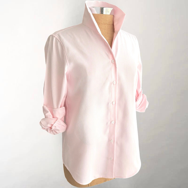 Ginna Light Pink Box Pleat Herringbone Shirt