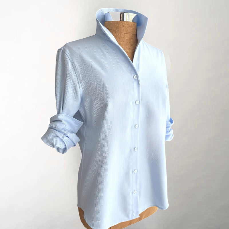 Ginna French Blue Tailored Herringbone Shirt