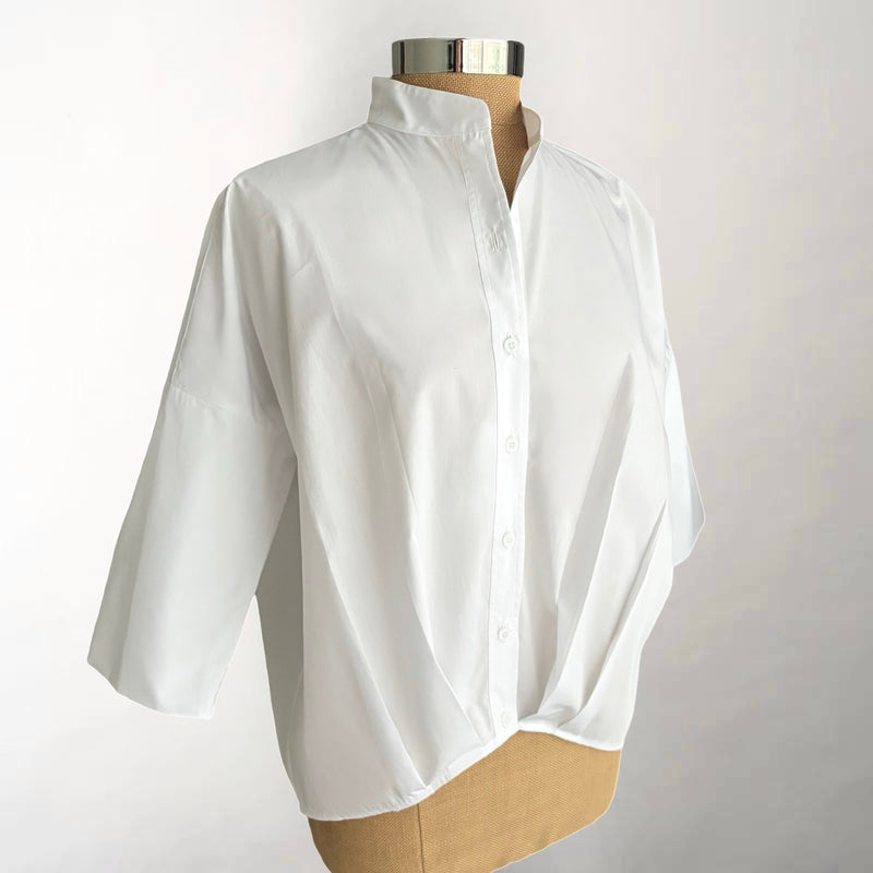 White Pleat Hem Kimono Shirt