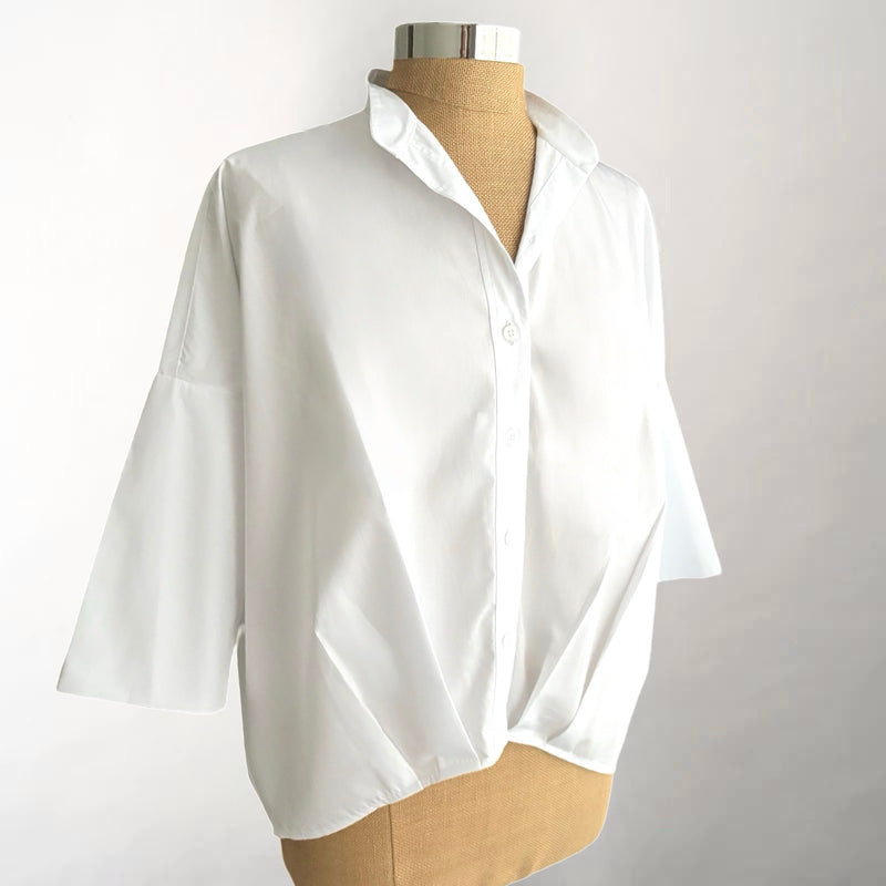 White Pleat Hem Kimono Shirt