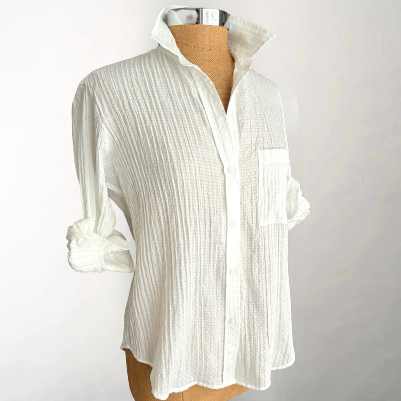 Frannie White Crinkle Cotton Shirt