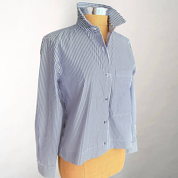 Julia Navy Stripe Pleated Back Shirt