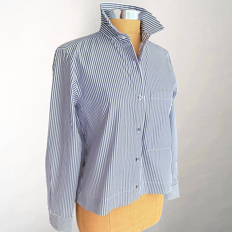 Julia Navy Stripe Pleated Back Shirt