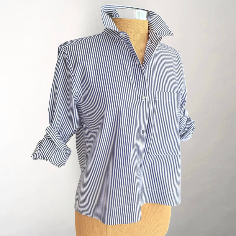 Julia Navy Stripe Pleated Back Shirt