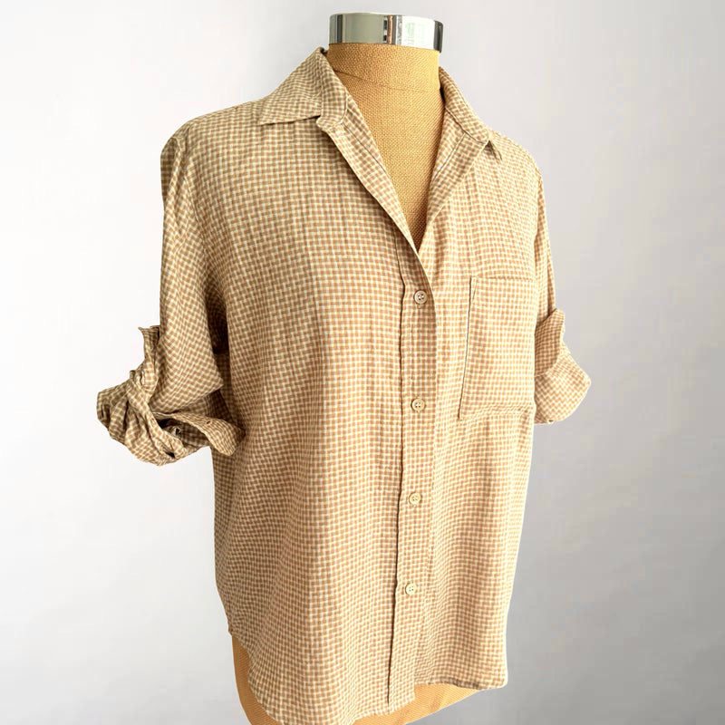 Frannie Rust Gingham Crinkle Cotton Shirt