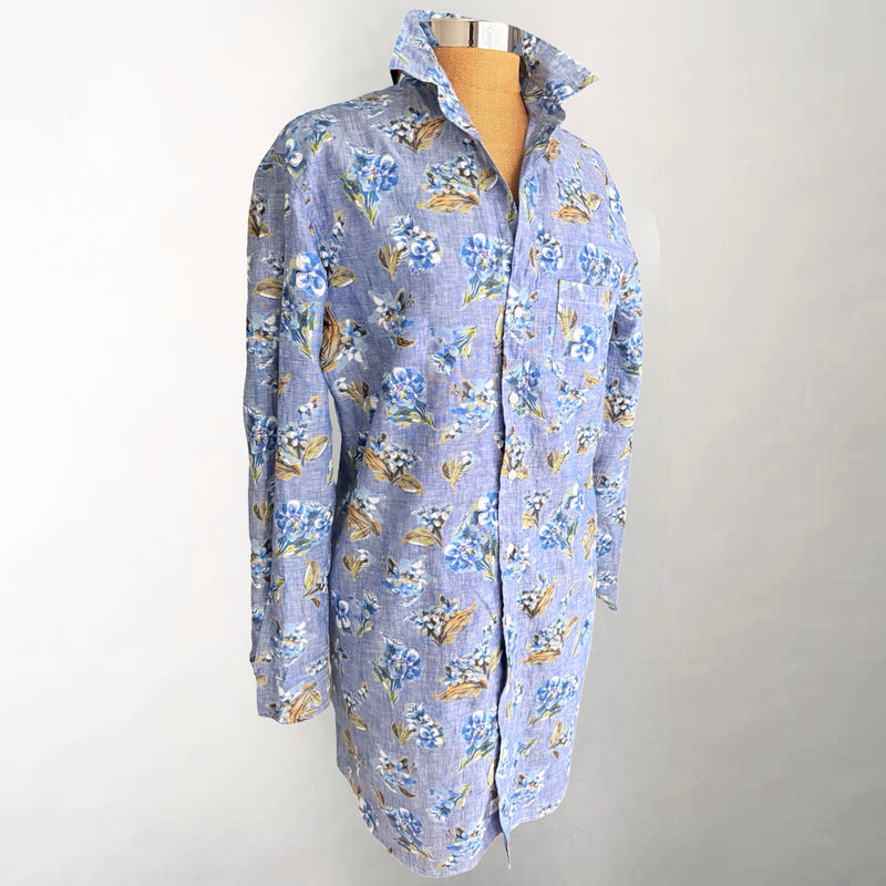 Mary Blue Floral Linen Dress