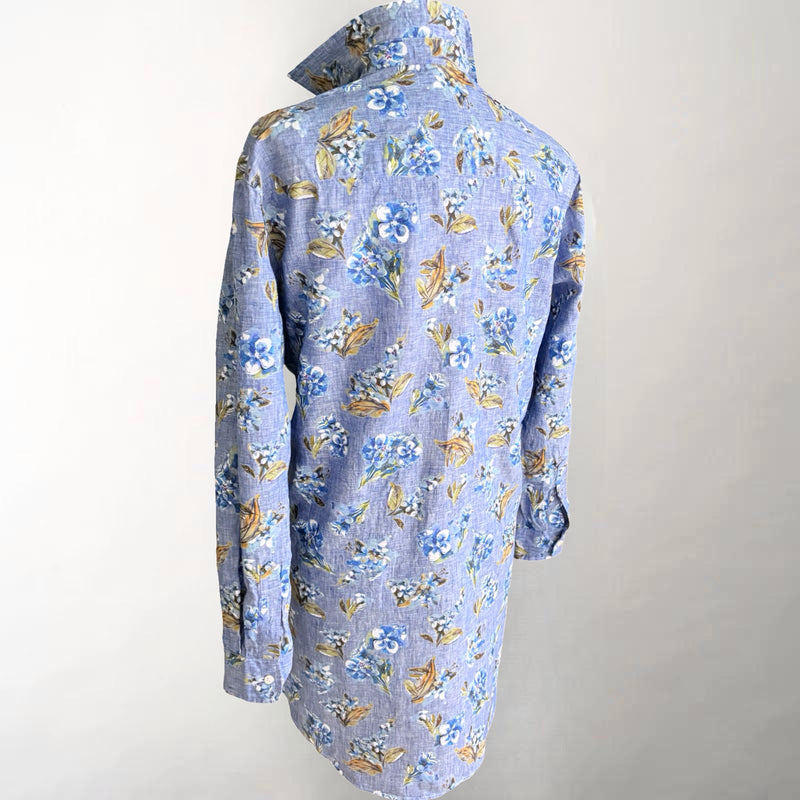 Mary Blue Floral Linen Dress
