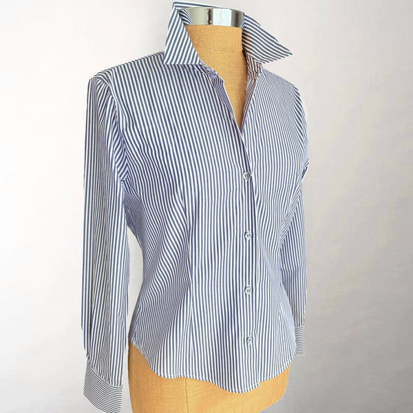 Edie Fitted Navy & White Stripe Shirt