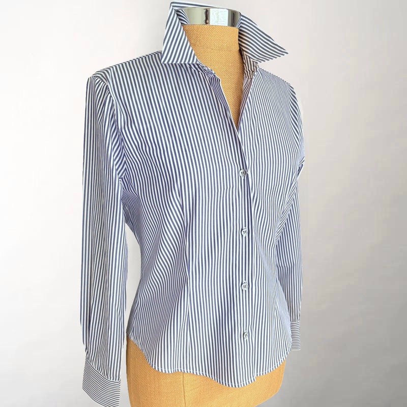 Edie Fitted Navy & White Stripe Shirt