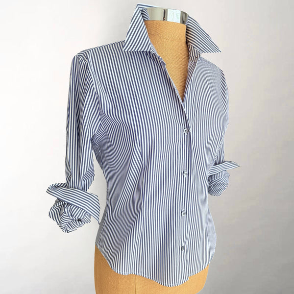 Edie Fitted Navy & White Stripe Shirt