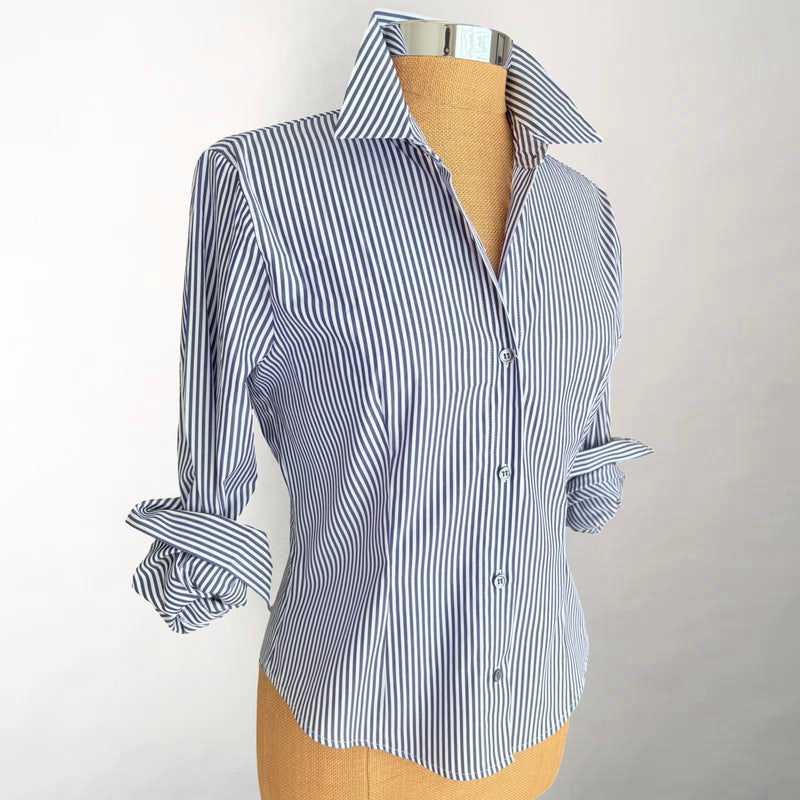 Edie Fitted Navy & White Stripe Shirt