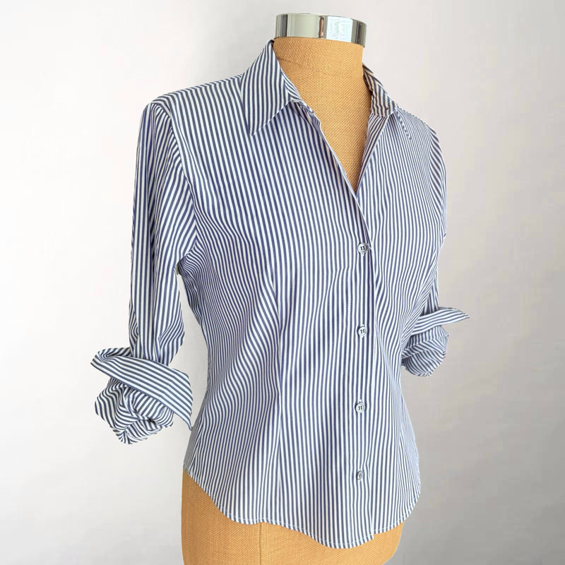 Edie Fitted Navy & White Stripe Shirt