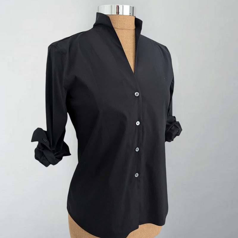 Black Fitted Shirt with Stand-up Collar