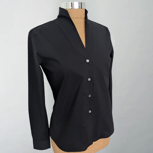 Black Fitted Shirt with Stand-up Collar