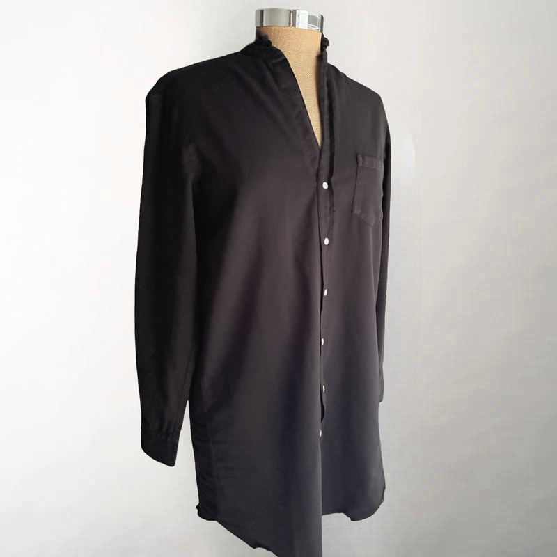 Mary Ruffle Collar Black Distressed Denim Dress