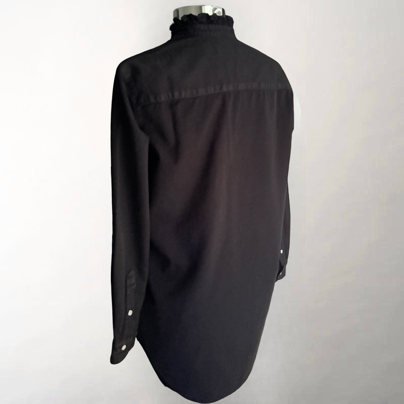 Mary Ruffle Collar Black Distressed Denim Dress