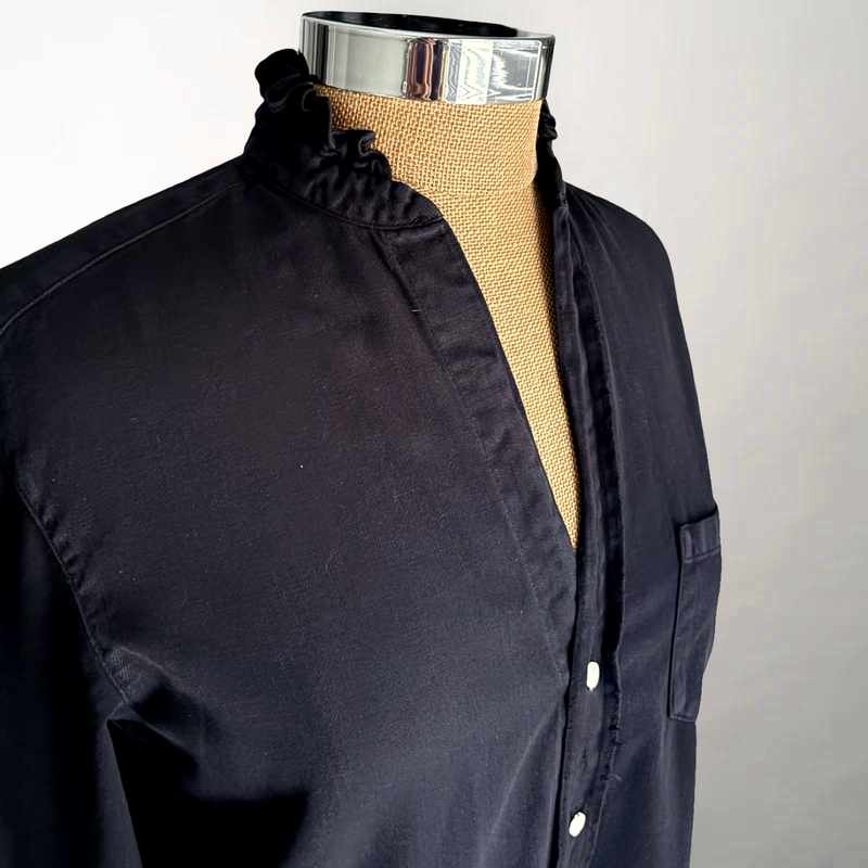 Mary Ruffle Collar Black Distressed Denim Dress