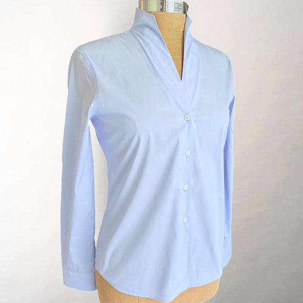 Blue Fitted Shirt with Stand-up Collar