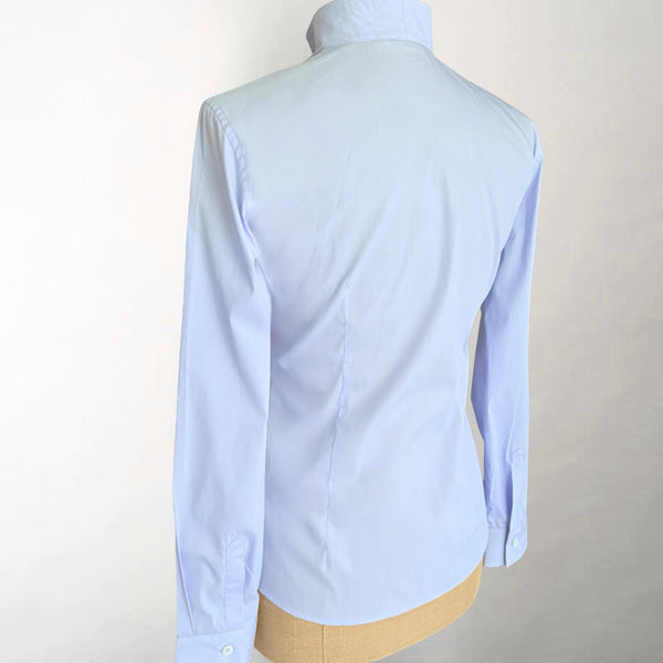 Blue Fitted Shirt with Stand-up Collar
