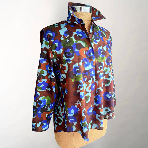 Nora Blue & Brown Floral Swing Shirt