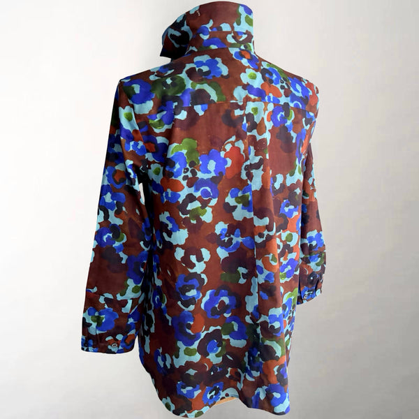 Nora Blue & Brown Floral Swing Shirt
