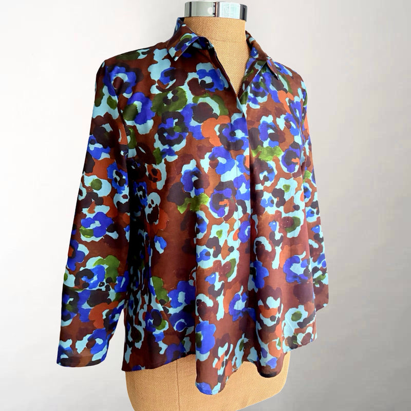 Nora Blue & Brown Floral Swing Shirt