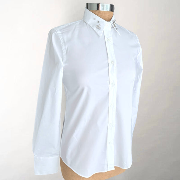 Rhinestone Fitted White Shirt