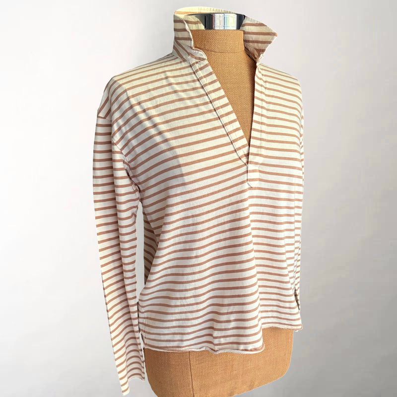 Patrick Popover Henley Vintage White & Camel Stripe