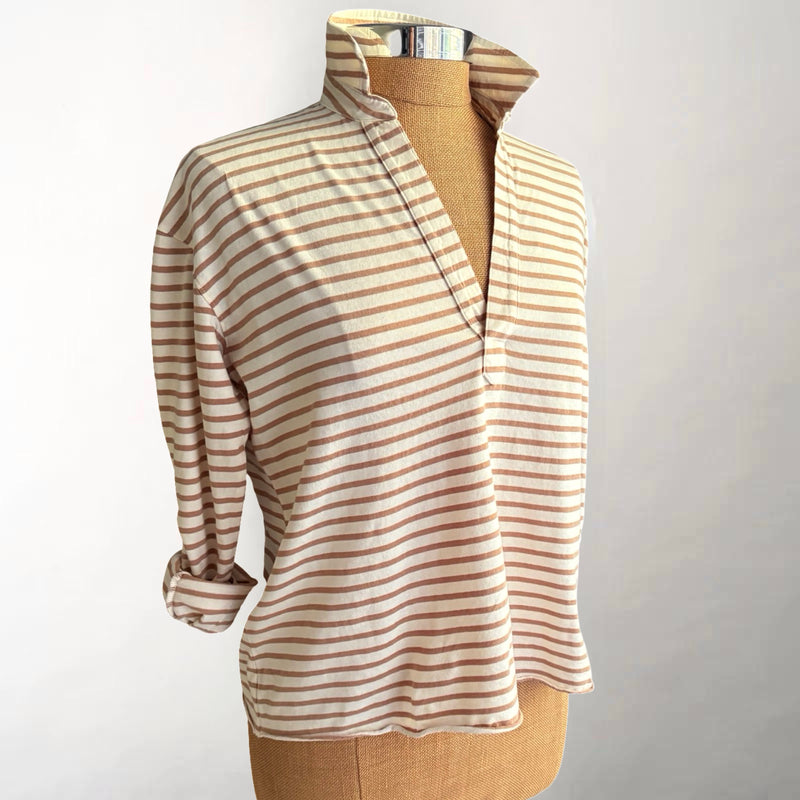 Patrick Popover Henley Vintage White & Camel Stripe