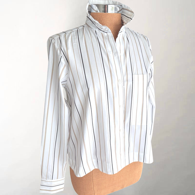 Julia Tan & Black Stripe Pleated Back Shirt